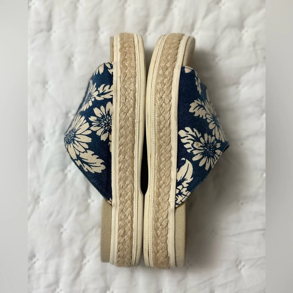 BASS Women’s Holiday Hawaiian Floral Blue Espadrille Slides Size 7M Vintage Y2K